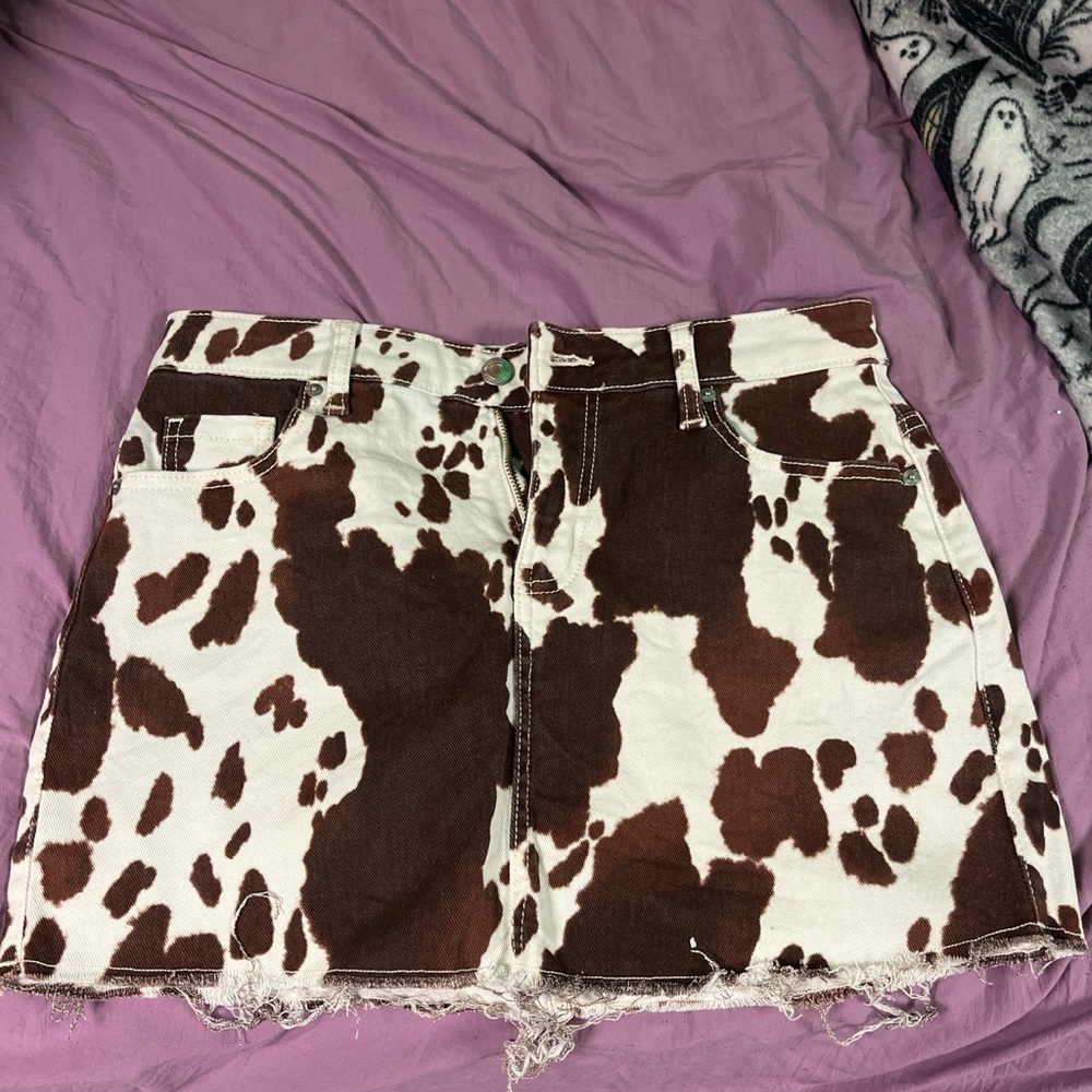 No Boundaries Brown and White Cow Print Skirt